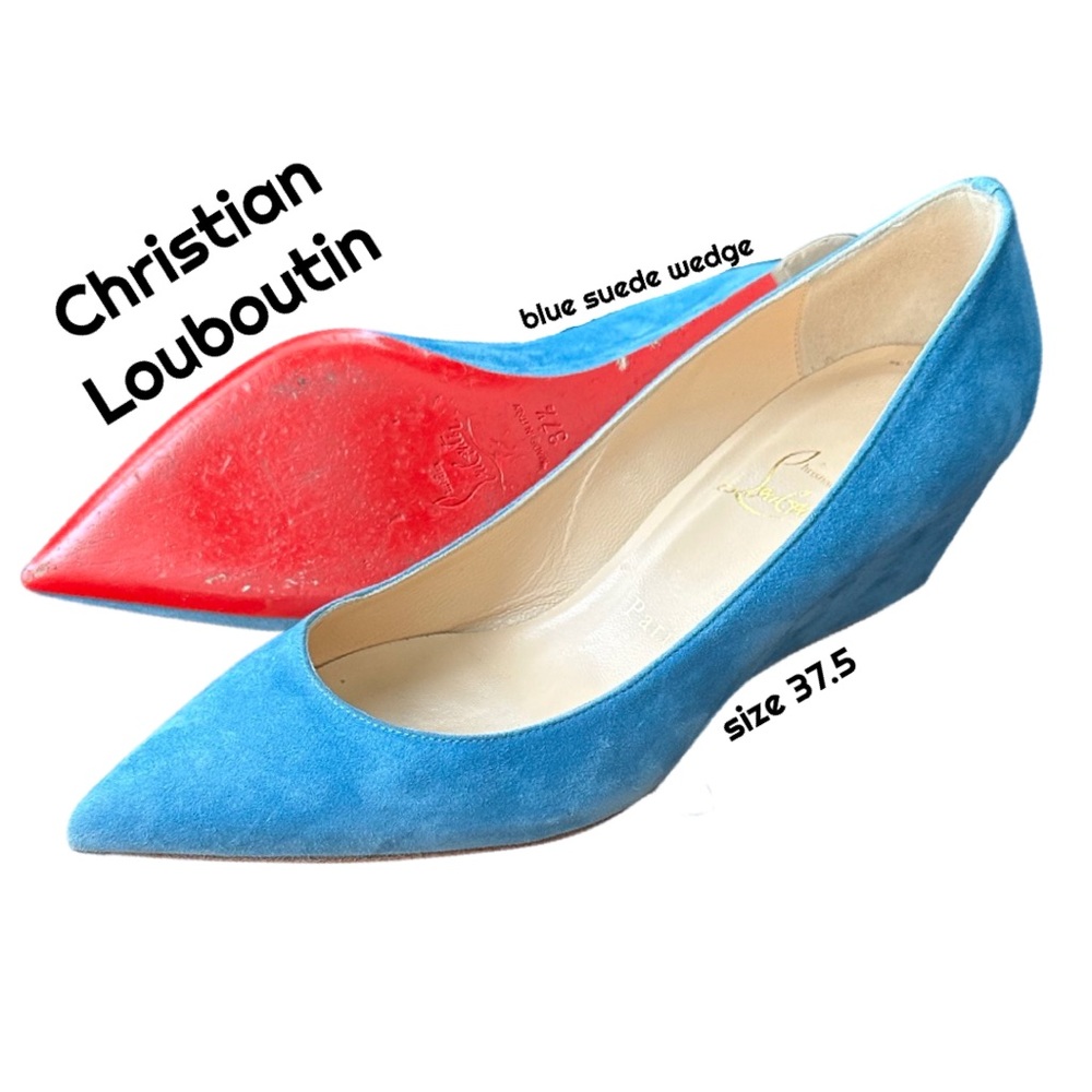 Christian Louboutin Pipina 55 Veau Velours Blue Suede Wedges